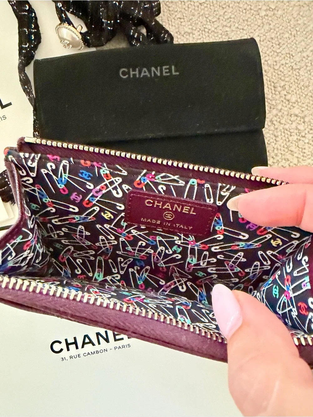 Chanel Quilted Zip Card Holder Wallet in Deep Burgundy BNIB